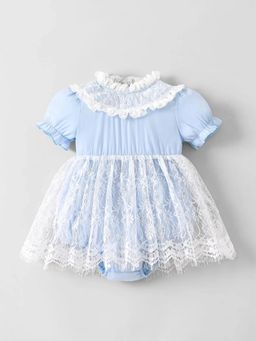 Hopscotch - Blue Solid/Plain Round Neck Dress