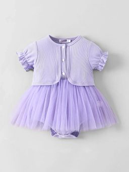 Hopscotch - Purple Solid/Plain Round Neck Dress