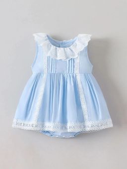 Hopscotch - Blue Embroidered Round Neck Dress