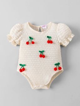 Hopscotch - Cream Textured Round Neck Romper