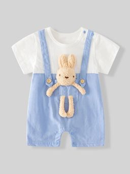 Hopscotch - Blue Self Design Round Neck Romper