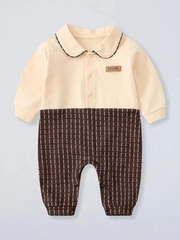 Hopscotch - Beige Stripes Collar Neck Romper