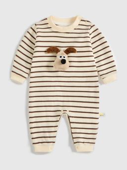 Hopscotch - Beige Stripes Round Neck Romper