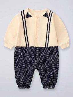 Hopscotch - Beige Printed Round Neck Romper