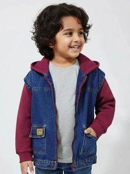Hopscotch - Blue Solid/Plain Hooded Jacket