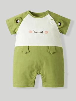 Hopscotch - Green Solid/Plain Round Neck Romper