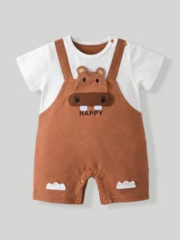Hopscotch - Brown Solid/Plain Round Neck Romper