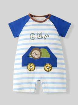 Hopscotch - Blue Stripes Round Neck Romper