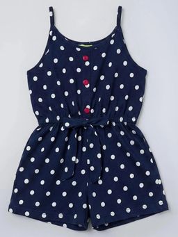 Hopscotch - Navy Blue Polka Dots Shoulder Straps Dungarees