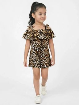 Hopscotch - Multi-Color Printed Off Shoulder Dungarees