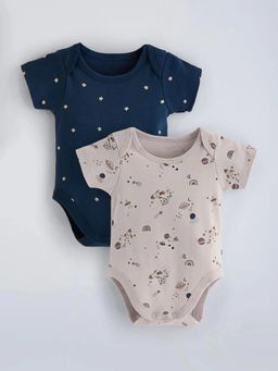 Hopscotch - Navy Blue Printed Round Neck Onesiess (Pack of 2)