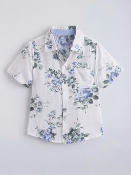Hopscotch - White Floral Collar Neck Shirt