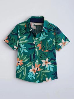Hopscotch - Green Floral Collar Neck Shirt