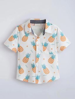 Hopscotch - White Printed Collar Neck Shirt