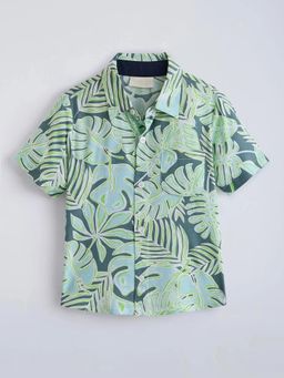 Hopscotch - Navy Blue Printed Collar Neck Shirt