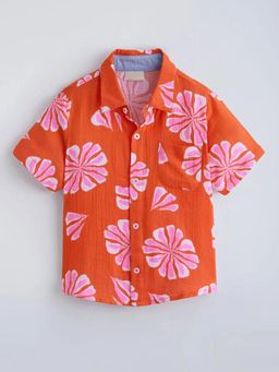 Hopscotch - Orange Floral Collar Neck Shirt