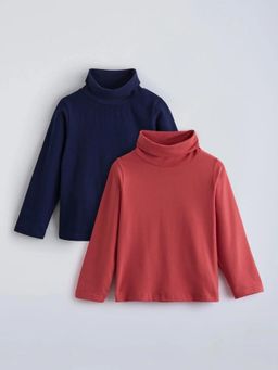 Hopscotch - Orange Solid/Plain Turtle Neck T-Shirts (Pack of 2)