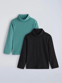 Hopscotch - Black Solid/Plain Turtle Neck T-Shirts (Pack of 2)