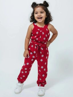 Hopscotch - Red Polka Dots Halter Neck Jumpsuit with Belt
