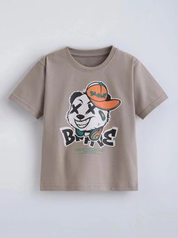 Hopscotch - Navy Blue Printed Round Neck T-Shirt