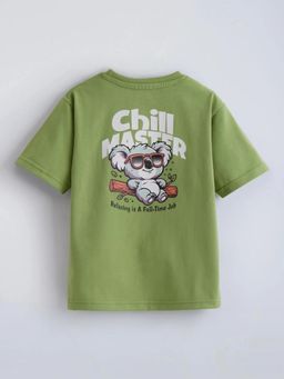 Hopscotch - Green Printed Round Neck T-Shirt