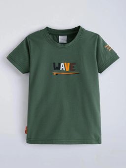 Hopscotch - Olive Typography Round Neck T-Shirt