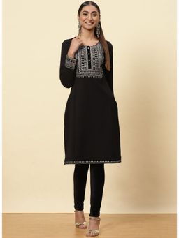 Lakshita - Charcoal Black Embroidered Kurti
