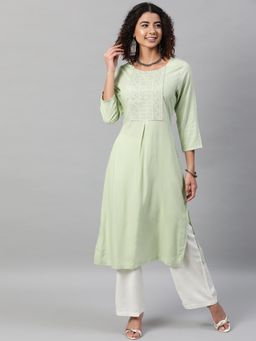 STREET 9 - Embroidered Green Kurta With Pant