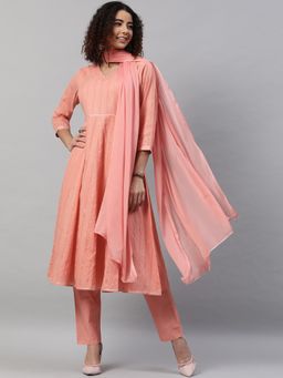 STREET 9 - Dobby Peach Anarkali Kurta With Dupatta & Pant