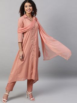 STREET 9 - Dobby Peach Kurta With Dupatta & Pant