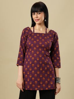 SALWAR STUDIO - Printed Square Neck Cotton Short Kurti