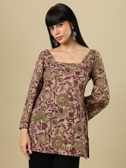 SALWAR STUDIO - Printed Square Neck Full Sleeves Cotton Short Kurti