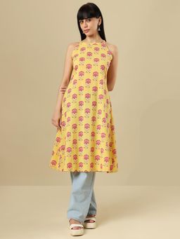 SALWAR STUDIO - Printed Halter Neck Cotton Kurta