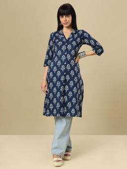 SALWAR STUDIO - Printed Cotton Collar Kurta