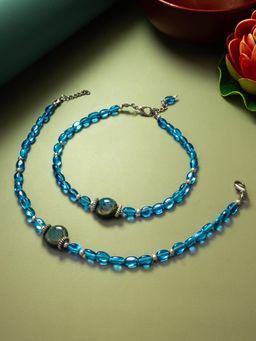 Aadita - Oxidized Silver Plated Artificial Stones Anklets Payal Blue