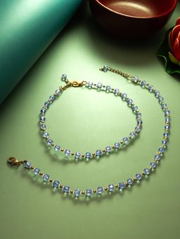 Aadita - Oxidized Silver Plated Artificial Stones Anklets Payal Blue