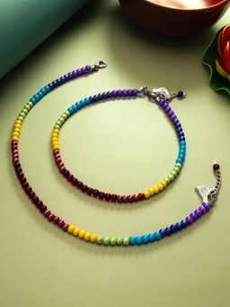 Aadita - Oxidized Silver Plated Artificial Stones Anklets Payal Multi-Color