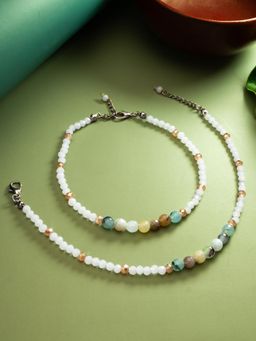 Aadita - Oxidized Silver Plated Artificial Stones Anklets Payal Multi-Color