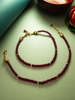 Aadita - Oxidized Silver Plated Artificial Stones Anklets Payal Red