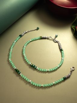 Aadita - Oxidized Silver Plated Artificial Stones Anklets Payal Green