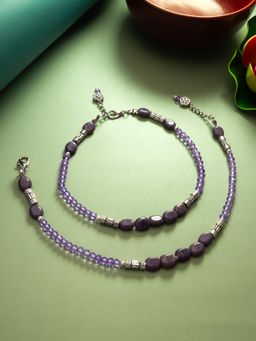 Aadita - Oxidized Silver Plated Artificial Stones Anklets Payal Purple