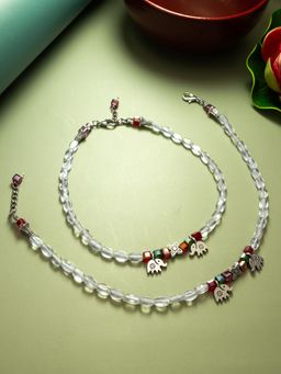 Aadita - Oxidized Silver Plated Artificial Stones Anklets Payal White