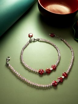 Aadita - Oxidized Silver Plated Artificial Stones Anklets Payal Red