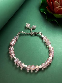 Aadita - Women Silver Toned and Pink Beaded Wraparound Bracelet Pink