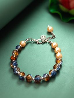 Aadita - Women Silver Toned and Blue Oxidized Wraparound Bracelet Multi-Color