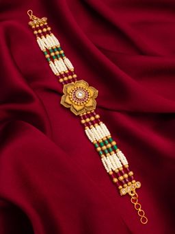 Aadita - Gold Toned Plated Studded Stones Wraparound Bracelet Bridal Multi-Color