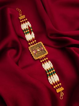 Aadita - Gold Toned Plated Studded Stones Wraparound Bracelet Bridal Multi-Color