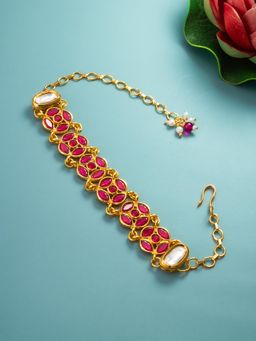 Aadita - Gold Plated Crystals Studded Wraparound Bracelet Pink