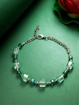 Aadita - Women Silver Plated Charm Bracelet Green