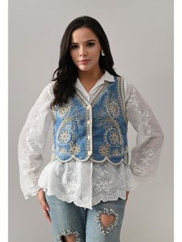 ANNY - Women Blue Bluebell Shirt Vest Set